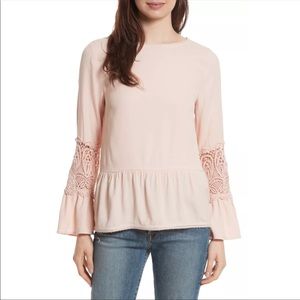 Joie Emelda Bell Sleeve Blouse Boho Peplum Hem Med